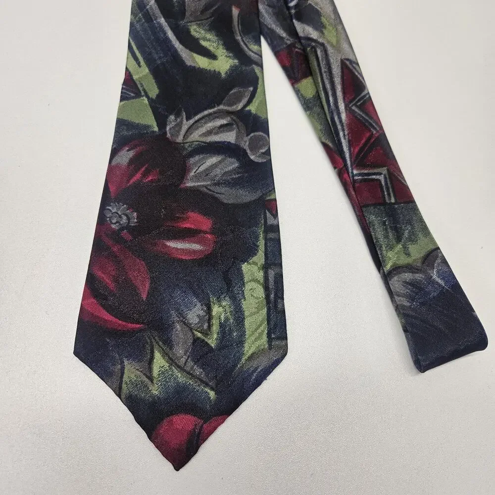Vintage 80s Hand Made Mercedes High Fashion Satin Tie Geometric Pattern Designer